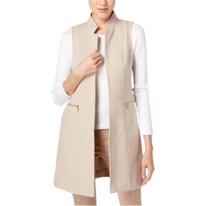 Wool Oatmeal Tan Sleeveless Long Coat